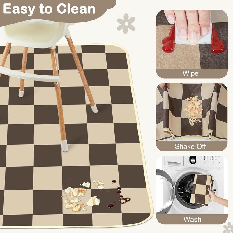 BeBeJoJo Splat Mat for Under High Chair 42 x 42 Inch Waterproof Baby Splash Mat with Non Slip Bottom Reusable Portable Highchair Mat for Floor Food Catcher for High Chair, Gray Checkerboard - Image 3